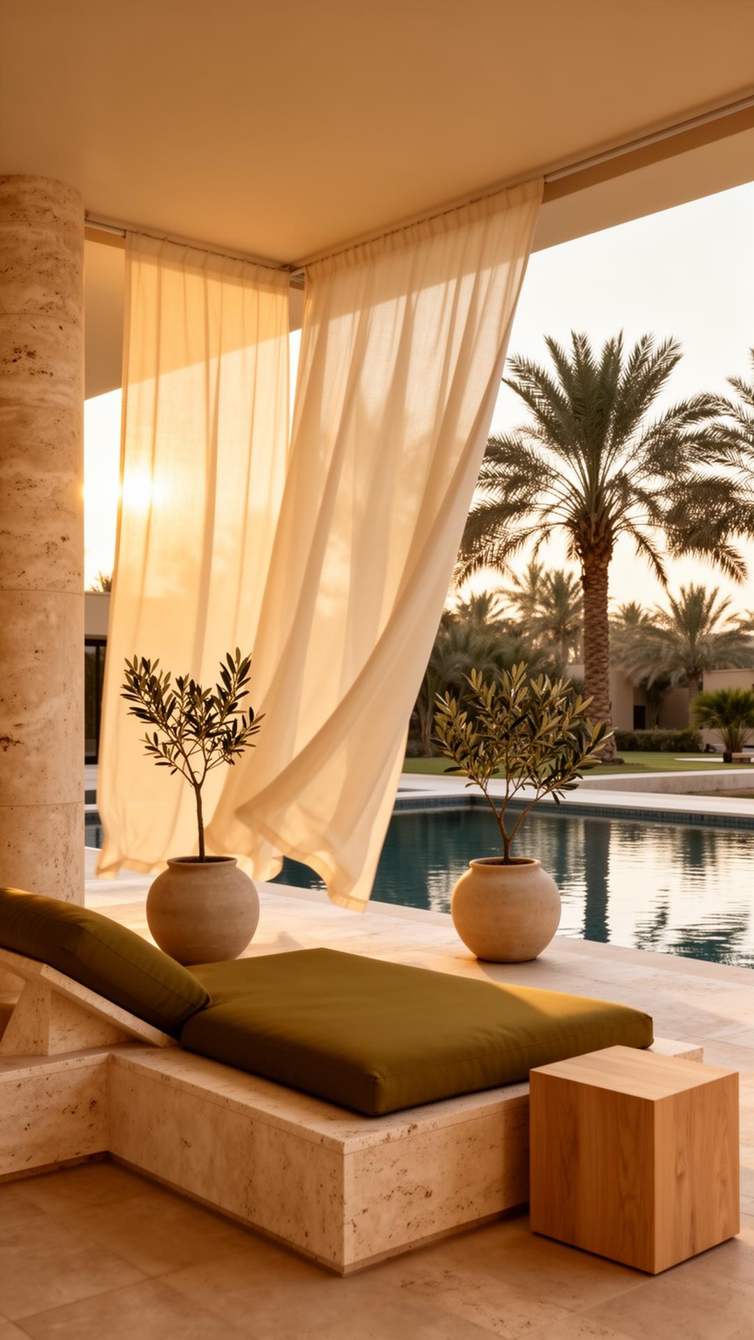 Outdoor sheers, poolside