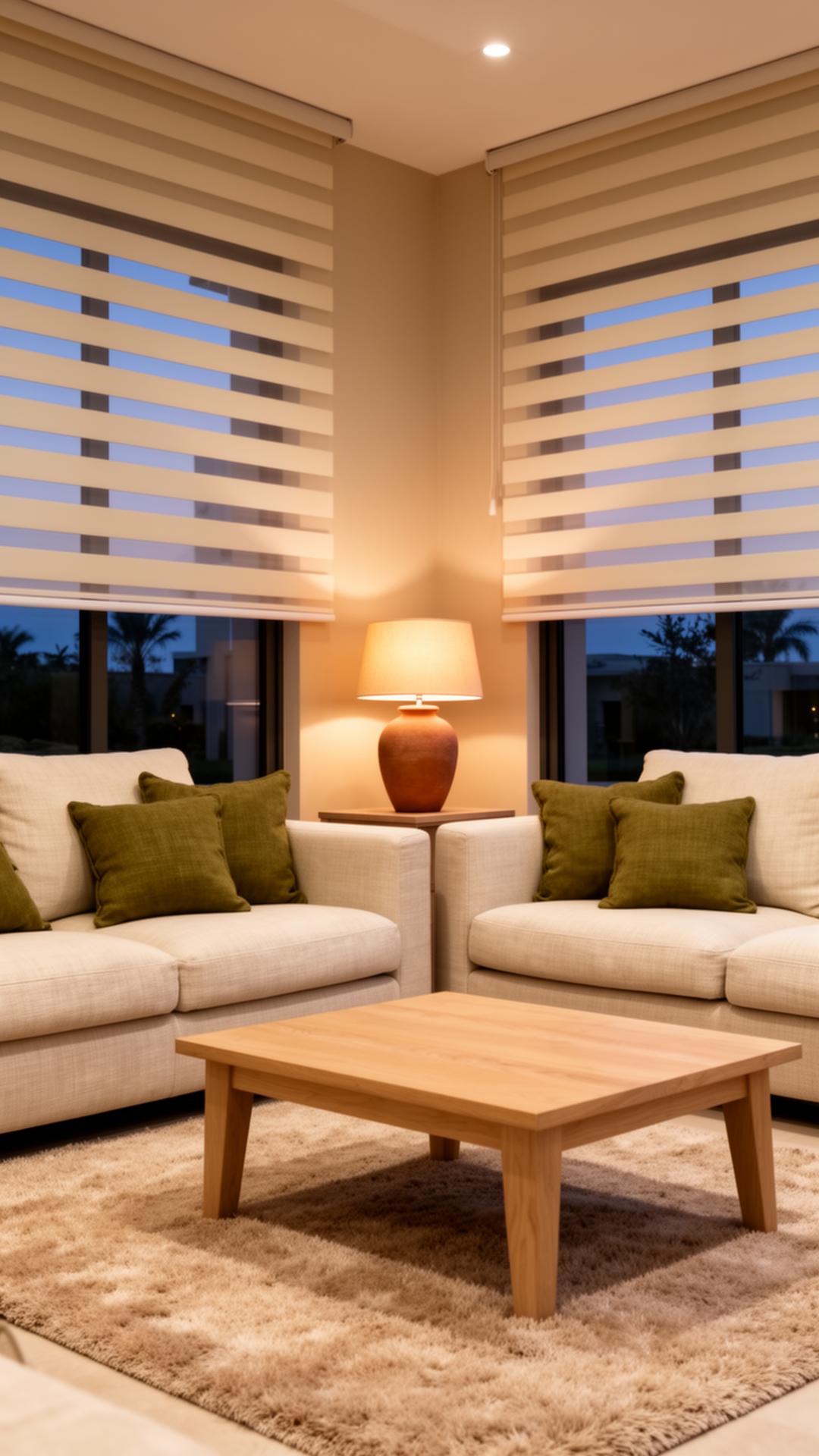 Zebra blinds at dusk