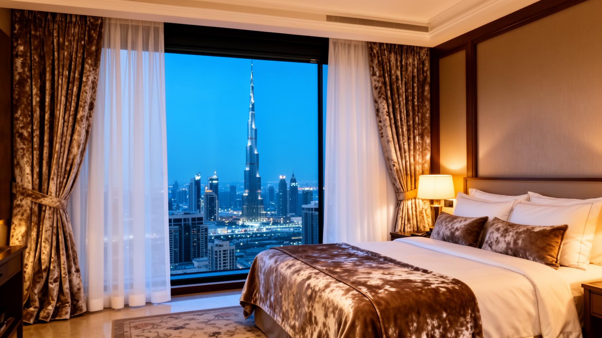 Motorized curtains in a hotel suite